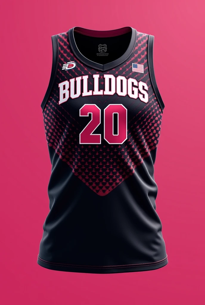 Black volleyball tank top with pink gradient that says BULLDOGS and the number 20 on the front, You can make designs 