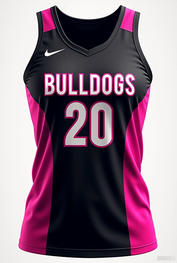 Black volleyball tank top with pink gradient that says BULLDOGS and the number 20 on the front, You can make designs 