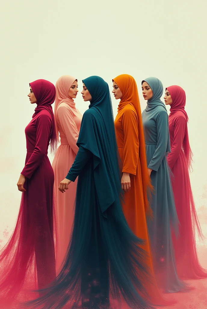 Six faceless art girls, 2 with hijab on