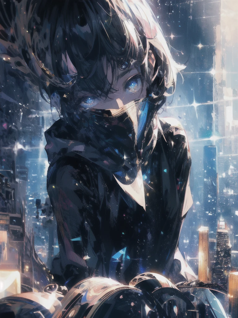 ((masterpiece, highest quality, Super detailed, High resolution)), alone, beautiful girl, shining eyes, perfect eyes, 15 years old, black white gold theme,