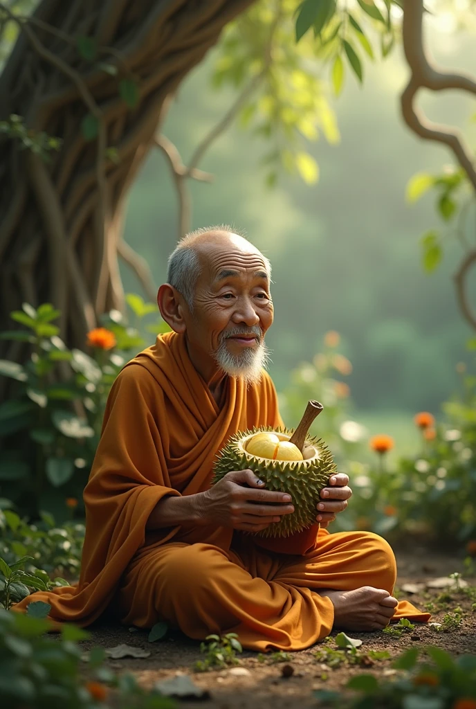 VeryLittle Monk Eating Durian