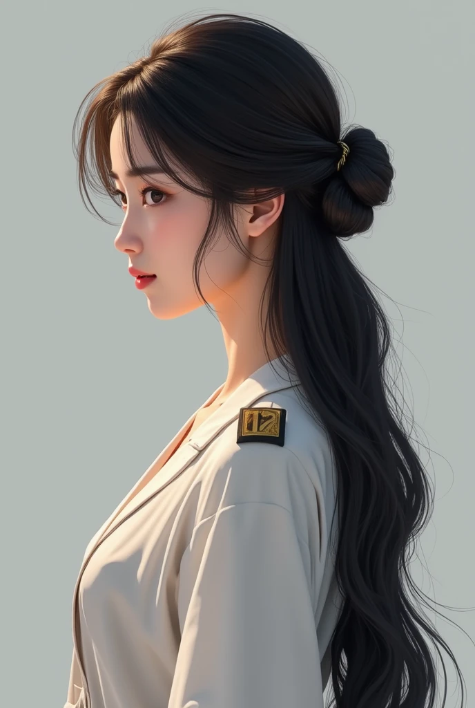 (Highest Resolution, clear_image) Highest quality, ((Asian Woman)), Korean Hair, masterpiece, Attention to detail,Looks real, Long Hair, Hair quality improvement hair, 20〜30th Generation, 2024 Summer Uniform,,Beauty,Shiny hair,Back view,Background gray,