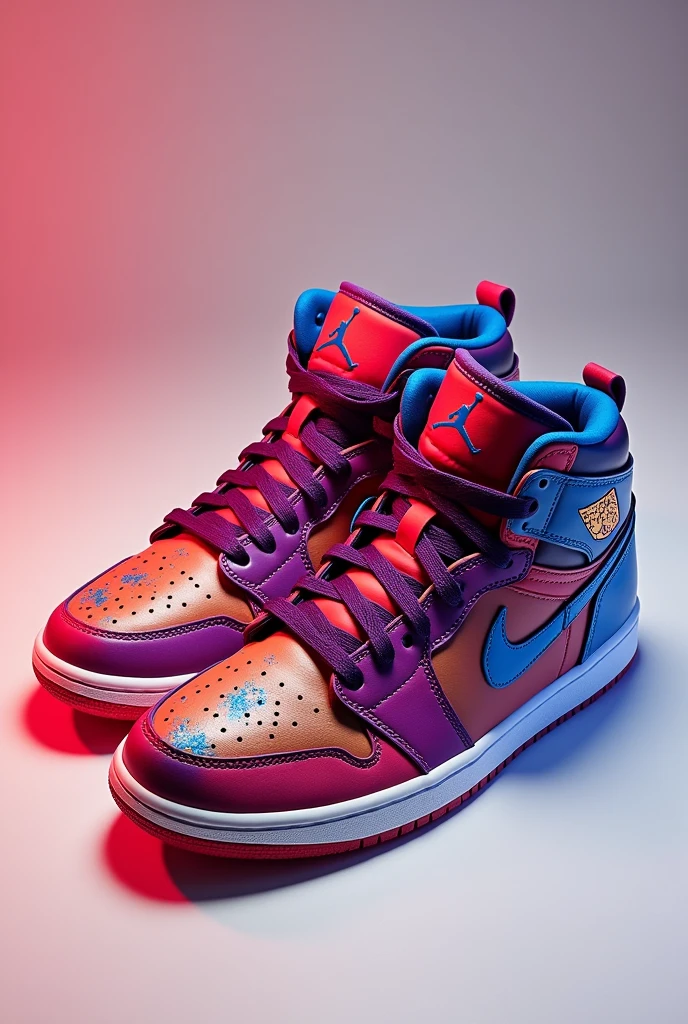 Design a pair of Air Jordan sneakers focused on the theme of empowerment and self-expression. The sneakers should be vibrant with a bold, confident design. They feature a large raised fist graphic symbolizing empowerment, prominently displayed on the side of the sneakers. The word 'Unstoppable' should be written in large, bold typography running diagonally across the design. The colors should be vibrant, such as bright red, purple, or electric blue, with accents that emphasize the powerful theme. The design should appeal to young millennials and Gen Z, combining a modern aesthetic with a strong message of empowerment.