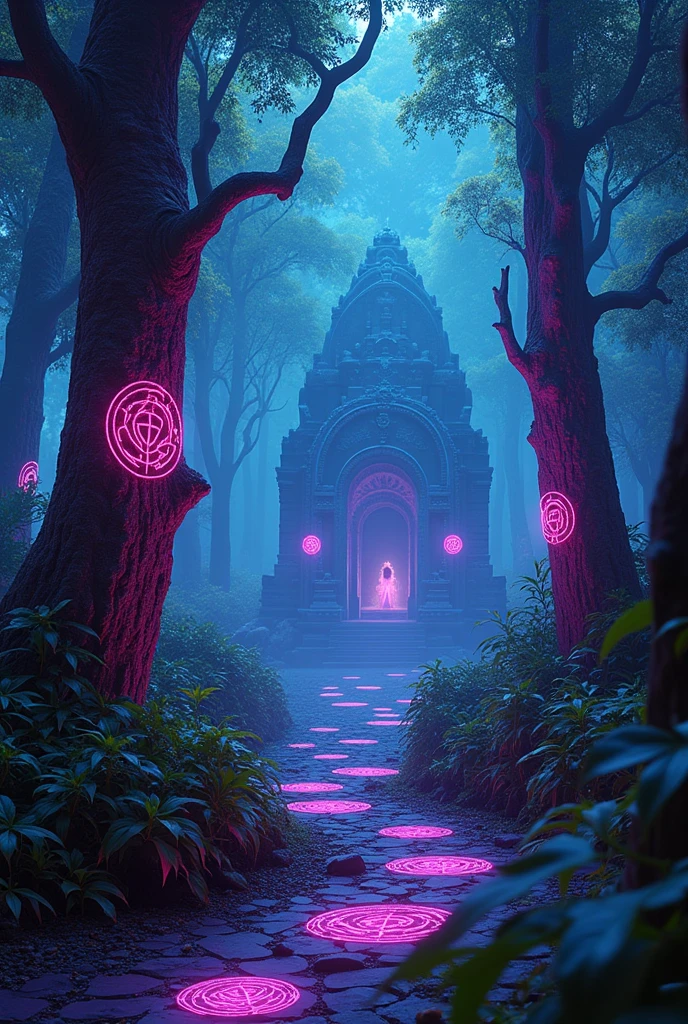 A high-resolution brightly lit photorealistic photograph of an ancient rain forest with criptic symbols of tribals and alienish paterns on the tree trunks glowing in uv colours  cinematic cyberpunk uv lightings in the background ruins of broken ancient temples glowing in uv colours on the temple architecture  smog and misty fog in the atmosphere broken ruins of ancient goddess skulptor glowing in uv colours  The photograph is styled like a high-end lifestle magazine. The photograph has a light bright happy feel. Use a high-resolution 16k camera with a 2:3 aspect ratio, a raw style, and a quality setting of 2 to capture this vibrant scene
. 32k, full ultra hd, high resolution, photorealistic, natural lighting, ultra realistic photo, high quality, HDR, high resolution, smooth and delicate skin, noble and elegant, ultra-realistic photography vibe, shot with Canon camera, intricate details, 32k --ar 16:9 --s 750 --v 6.1

