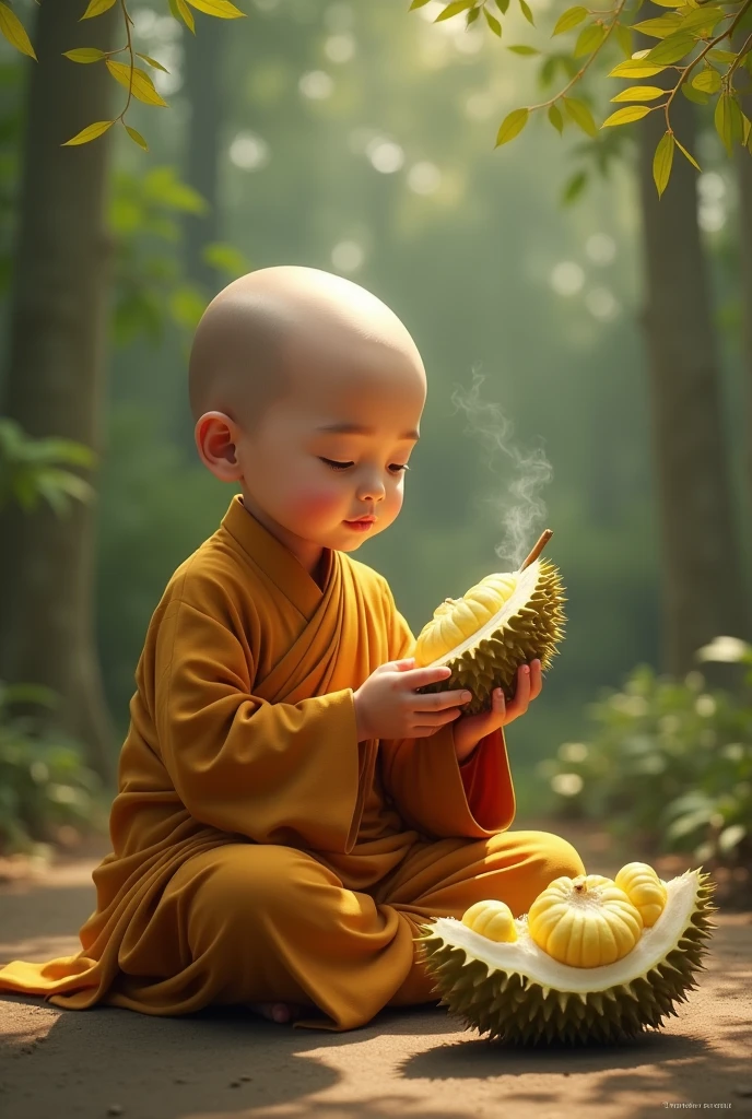  VeryLittle Monk Eating Durian musang king