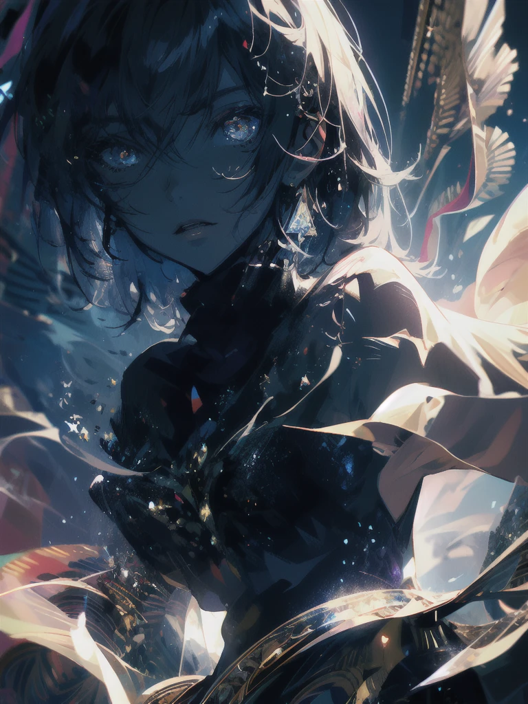 ((masterpiece, highest quality, Super detailed, High resolution)), alone, beautiful girl, shining eyes, perfect eyes, 15 years old, black white gold theme,