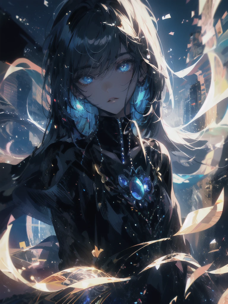 ((masterpiece, highest quality, Super detailed, High resolution)), alone, beautiful girl, shining eyes, perfect eyes, 15 years old, black white gold theme,