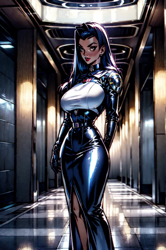 assembleia in a retro-futuristic style from the 1950s. The hall should be filled with people, all dressed in retro-futuristic attire. Some are wearing sleek, mid-century modern clothing with futuristic twists, while others are in uniforms reminiscent of a spacefaring society. A few individuals are clad in ornate, battle-ready armor with a 1950s sci-fi aesthetic. And the walls feature geometric patterns and futuristic murals. The atmosphere is bustling, capturing the energy and diversity of this imagined society. The overall scene combines vintage futuristic design with a sense of community and readiness for adventure