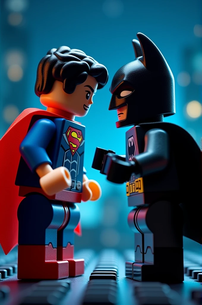 Superman and Batman in lego art, night