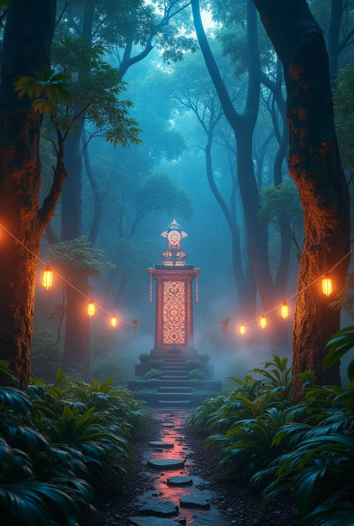A high-resolution brightly lit photorealistic photograph of an ancient rain forest with criptic symbols of tribals and alienish paterns on the tree trunks glowing in uv colours blury glowing lanterns on the trees in the forest cinematic cyberpunk uv lightings in the background smog and misty fog in the atmosphere broken ruins of ancient goddess skulptor glowing in uv colours The photograph is styled like a high-end lifestle magazine. The photograph has a light bright happy feel. Use a high-resolution 16k camera with a 2:3 aspect ratio, a raw style, and a quality setting of 2 to capture this vibrant scene
. 32k, full ultra hd, high resolution, photorealistic, natural lighting, ultra realistic photo, high quality, HDR, high resolution, smooth and delicate skin, noble and elegant, ultra-realistic photography vibe, shot with Canon camera, intricate details, 32k --ar 16:9 --s 750 --v 6.1
