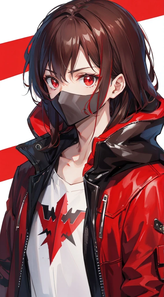 In the dark,One has dark brown hair,Man in a red hood
