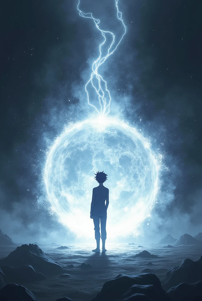((Best Quality)), ((masterpiece)), (detailed), an aura of the institute of perceiving the presence of other creatures in anime style, all silver color, with the black silhouette of a simple person in the center,from which a magical shock wave emerges, which forms a transparent sphere around it, that perceives the presence of others. With a black background
