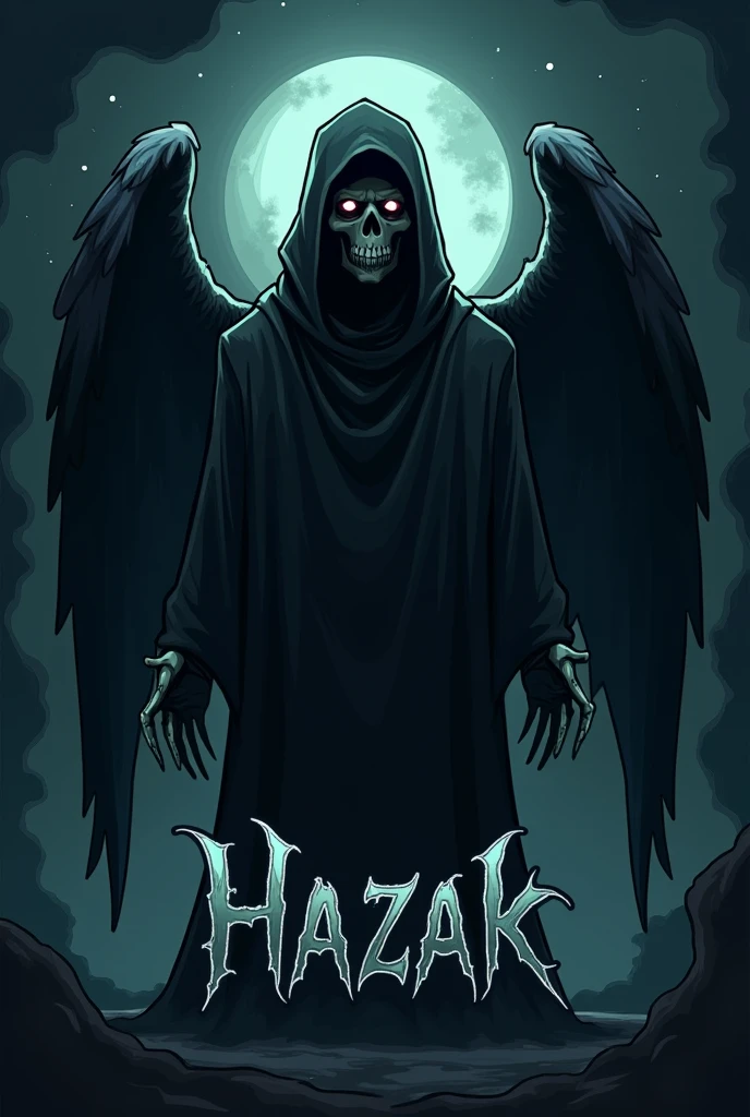 Design a dark and eerie illustration of an angel of death, featuring menacing dark eyes and an ominous presence. The angel should have a dark, cartoony style, emphasizing a spooky and foreboding atmosphere. Below the figure, include the phrase 'Hazak' in a gothic, shadowy font that complements the overall dark theme. The design should evoke a sense of dread and mystery, perfect for a chilling, otherworldly vibe."
I will provide you with a few prompts that were used to create logos. These prompts were generated using an AI tool called Ideogram. I need you to analyze these prompts. When I ask you for a profession and a description, I want you to transform it into a prompt based on my description