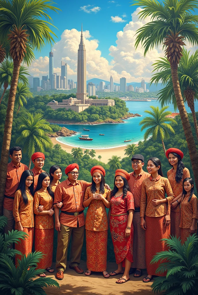 Malaysia's 67th Independence Day painting, contains the culture and beauty of the states of Malaysia and contains the writings of malaysia madani jiwa merdeka