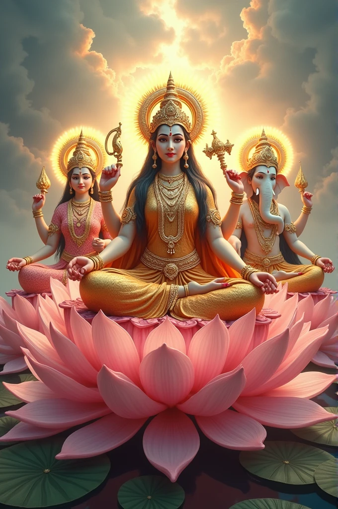 indian gods  ( laxmi maa , sarwati , vishnu , ganesh and other sitting on lotus )