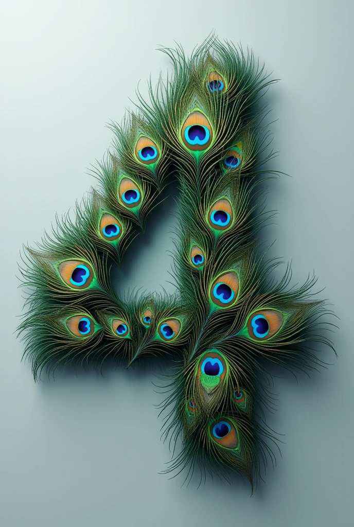 Make numerical digit four using peacock feathers