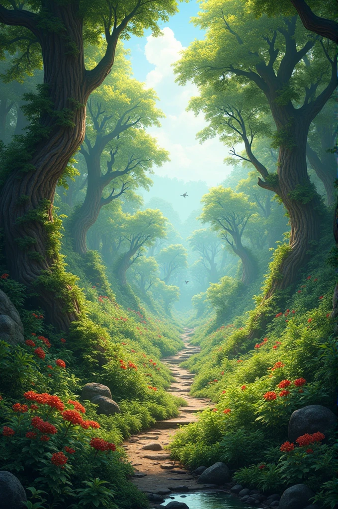 A forest hidden from humanity full of fauna, flora and animals