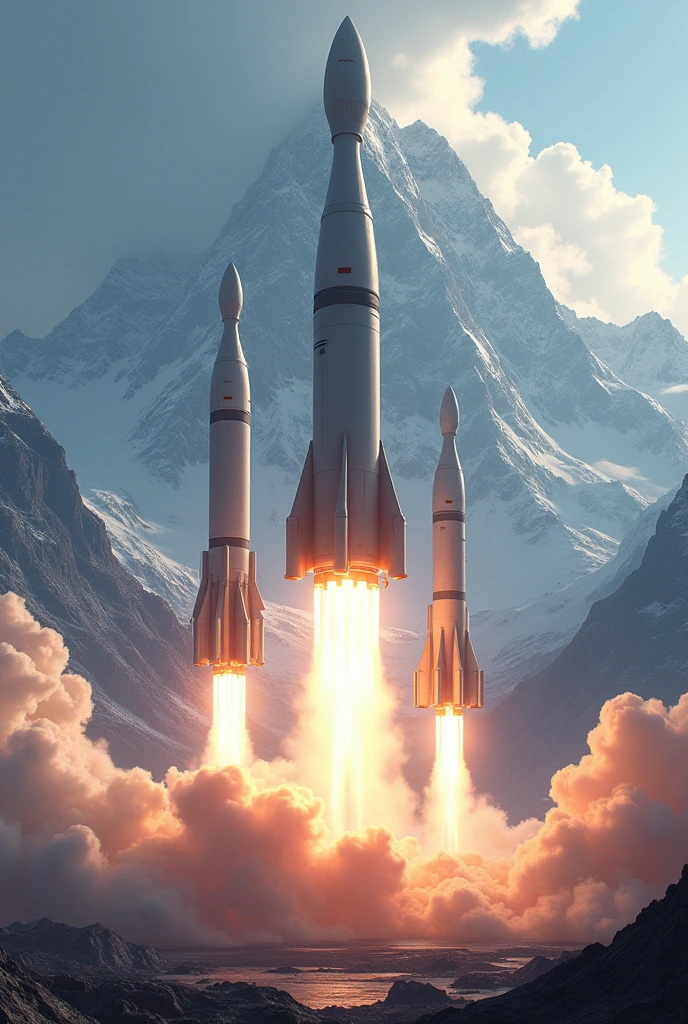 Rockets are going to hit to mountains
 hyper realistic imagine 