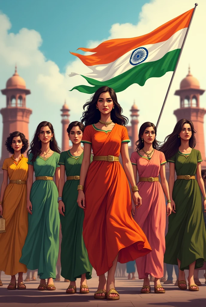 Women's celebrating Indian independence day in different uniform 