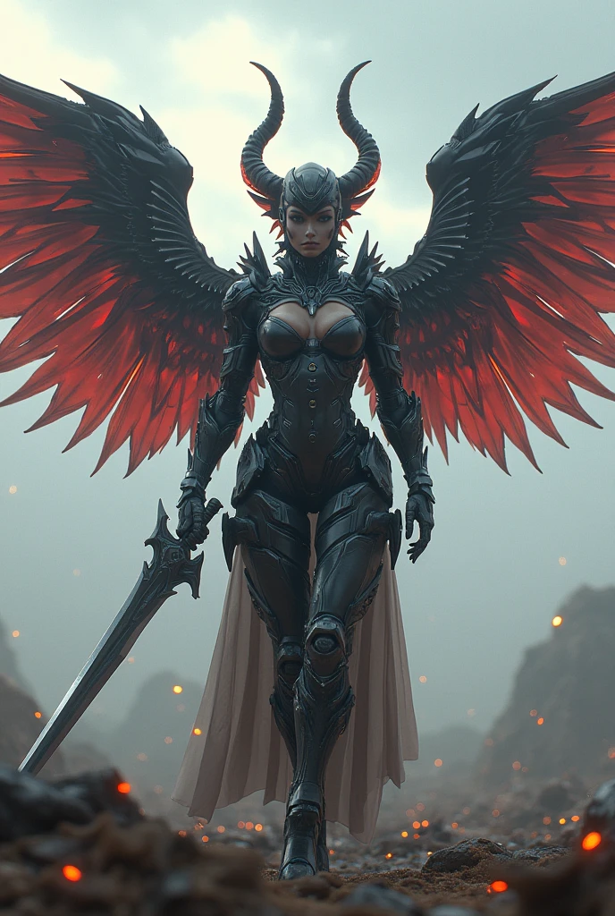You walk through the streets of an apocalyptic city, everything is on fire and desolation spreads everywhere. Suddenly, you hear a fluttering and turn to see a female evil fallen angel standing in front of you. His demonic wings are huge and beautiful, but they are made of red and black flames that seem to be consuming everything around him. His face, although beautiful, is covered by a dark and menacing shadow.

The fallen angel stares at you with his bright red eyes and begins to speak in a deep, sinister voice. He tells you he's willing to do anything to get what he wants, even if it means destroying the entire city. But it also offers you a place by his side, promising you riches and power beyond your wildest dreams.

You are frightened, but also attracted by the evil beauty of the fallen angel. However, you know that the city and its inhabitants do not deserve to be destroyed. So you face the fallen angel in an epic battle, fighting against his power and his thirst for revenge. --auto --s2