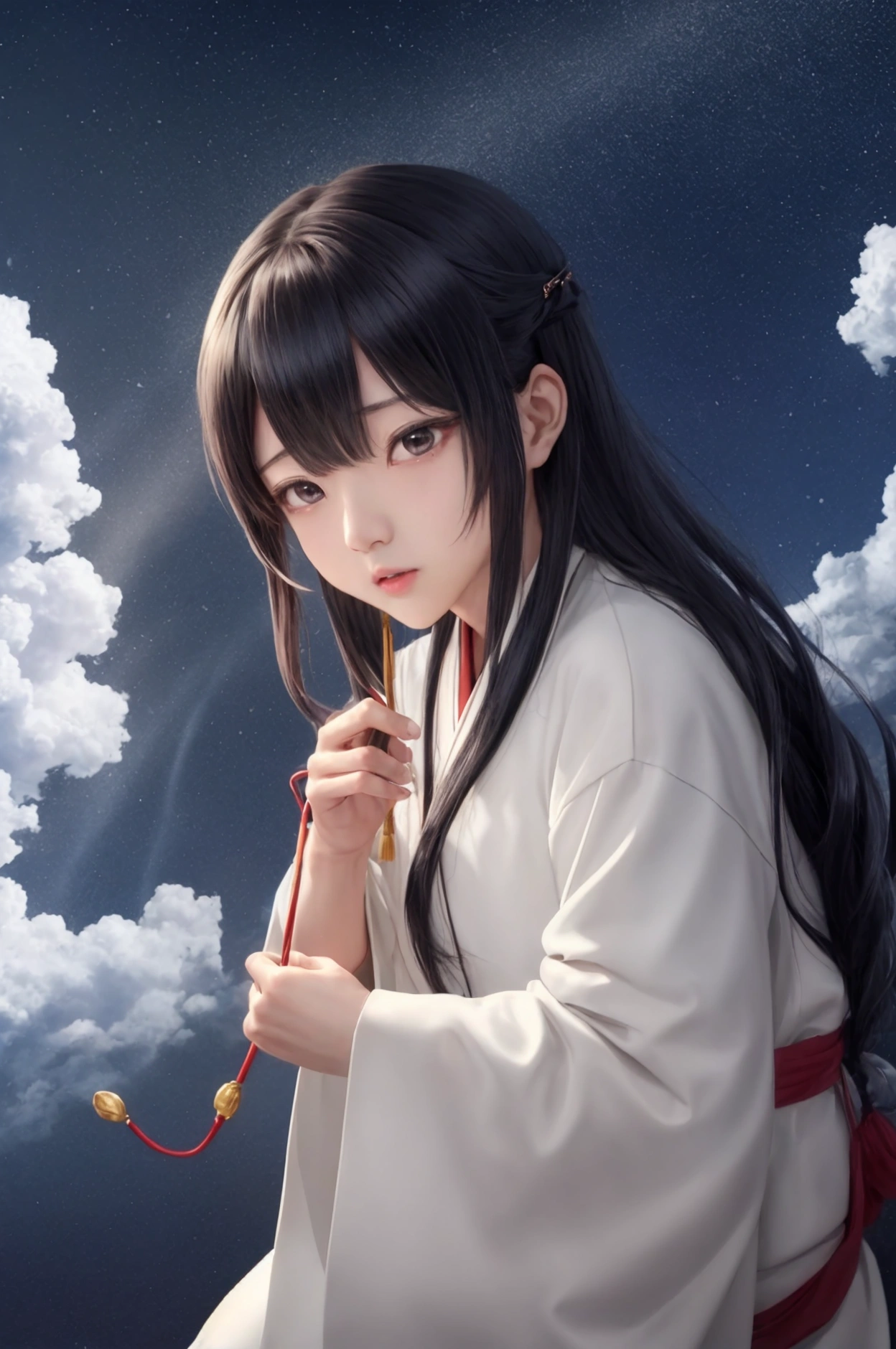Cut 4: 高天原の中心に立つgod殿。god々Where the power of。god殿の細部が立体的に描かれ、Creates a solemn atmosphere。
