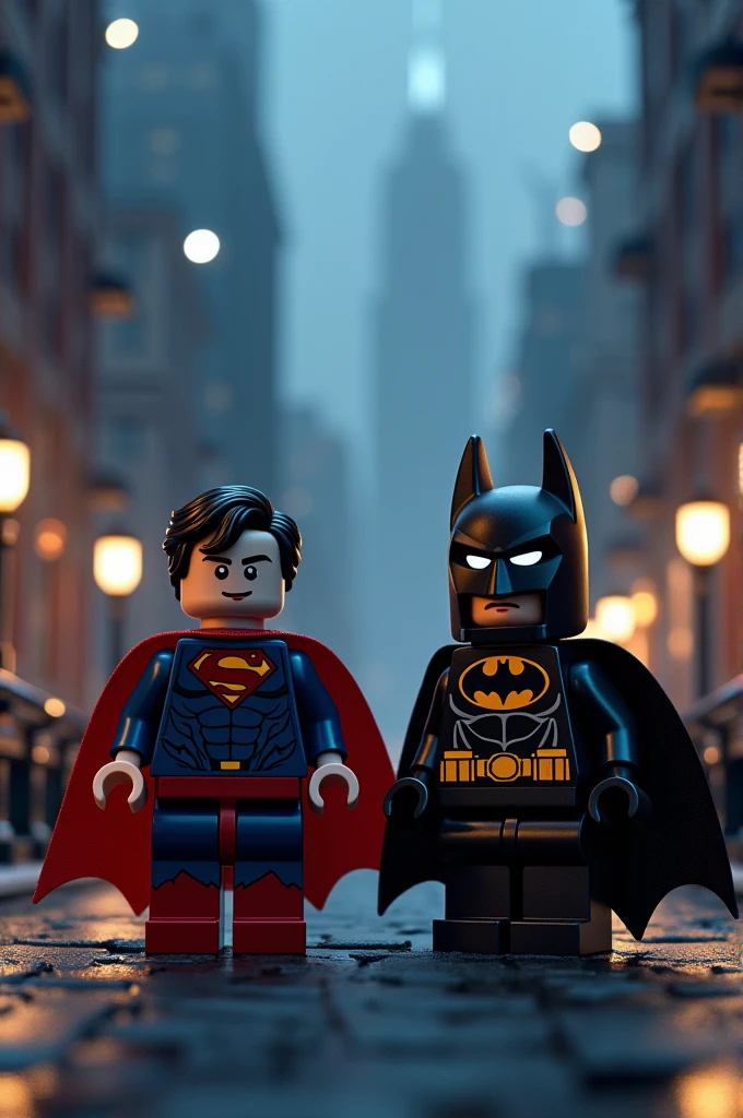 Superman and Batman in lego art, night