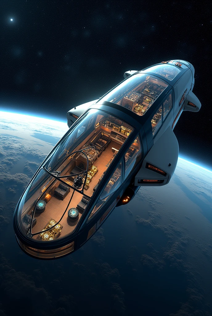 Spaceship、For tourism、All-round glass、Window glass on the floor、Sense of luxury、noon
