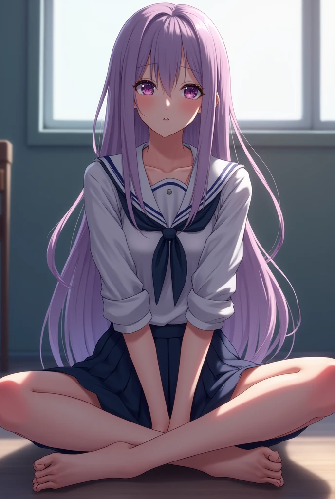 NSFW, Yuzu, blue archive, 1girl, classroom, table nude, embarrassed, vagina, , sitting on table, dark