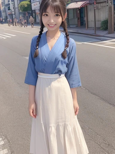 Japanese female, (underweight), (flat chest best quality:1.5), 30 years old, (cheerful grin:1.3),
famous tourist destination, delightful, walking, braids, (dress), (finely detailed cloth), Japanese, Happy Scene, (on the street), (full body shot), ground-level shot,