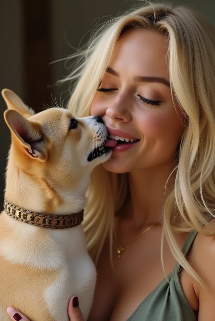 licking Margot Robbie with blonde hair's pussy
