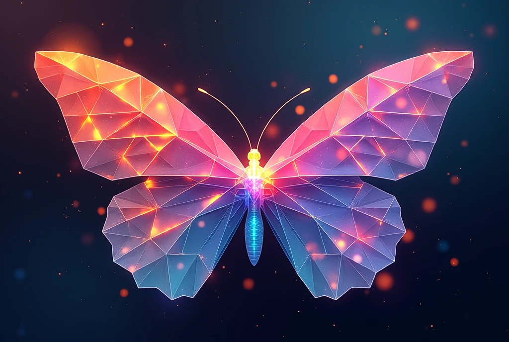 very futuristic digital impressionism, multiple digital butterflies made of abstract triangles of different colours, abstract artwork, surreal composition, 8k quality, beautiful bauhaus colours