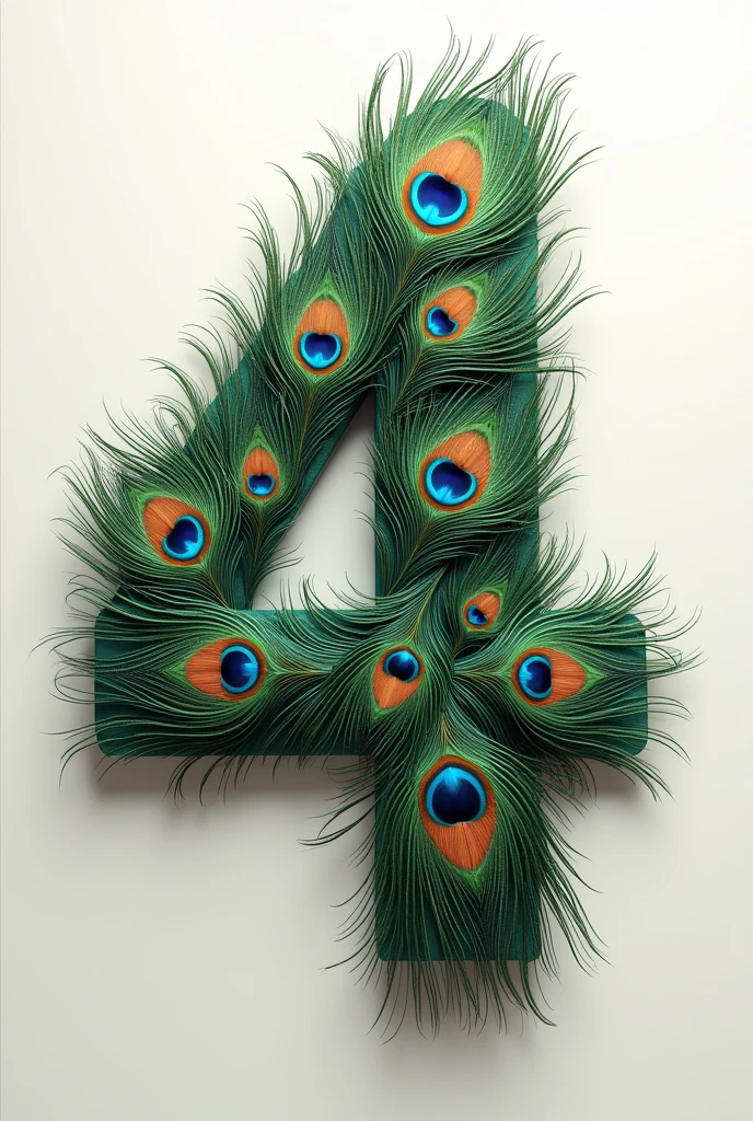 Make numerical digit four using realistic peacock feathers