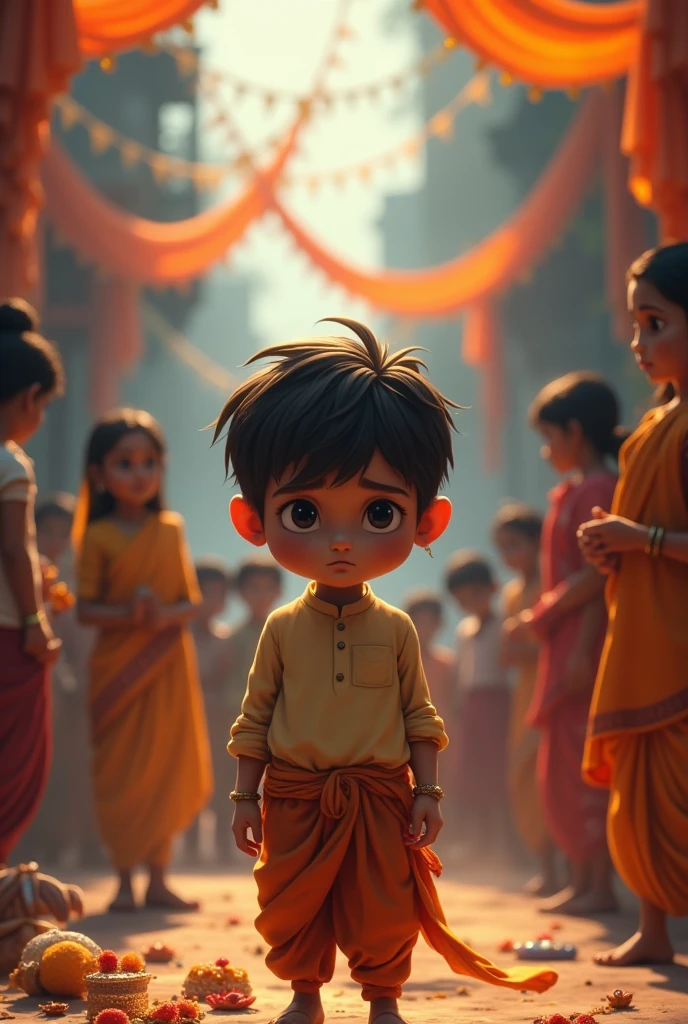 A sad boy having no sister in Rakshabandhan looking another siblings