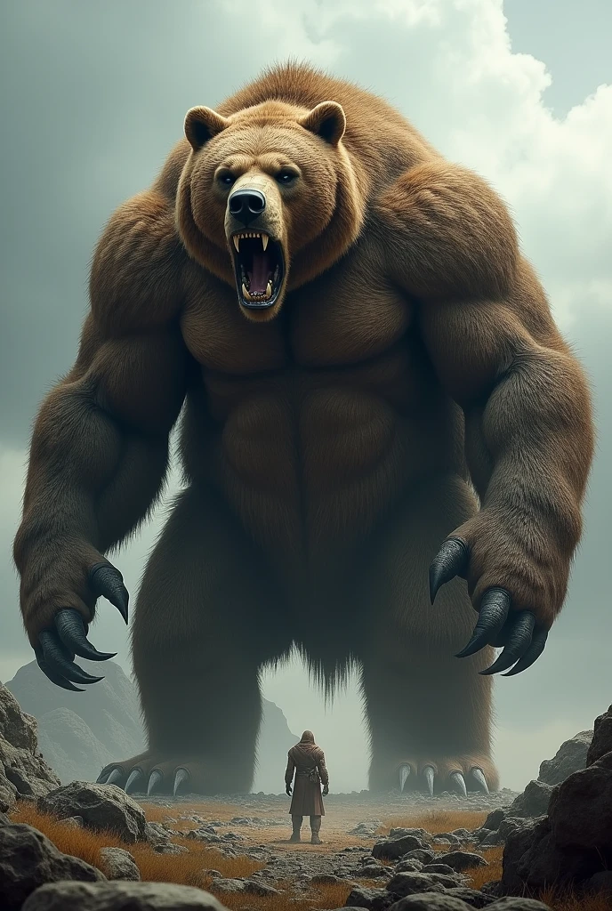 A large bear, about 5 meters tall, with strong muscles and large claws. It has thick and strong fur like armor. It can use its large claws and strength to attack and destroy obstacles.