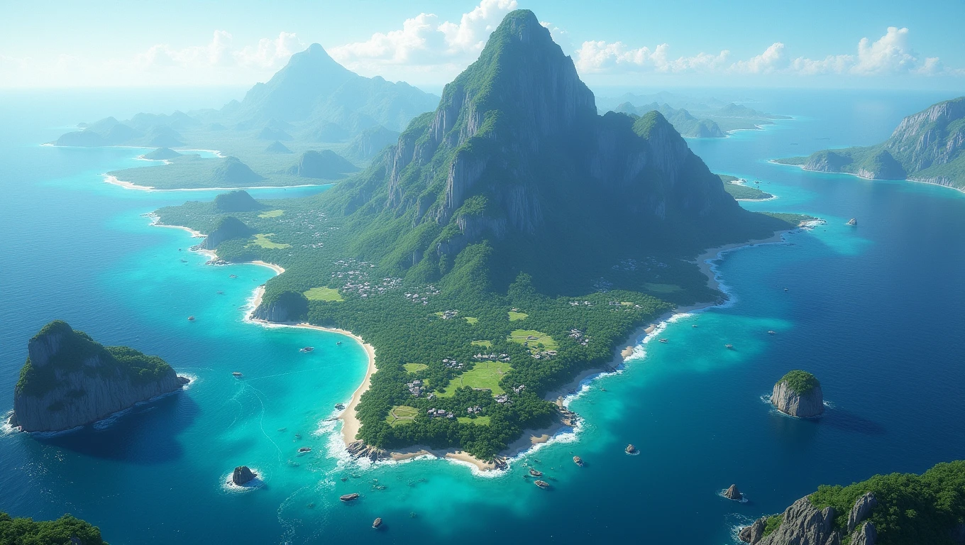 We look at a complete image of a planet full of water, two oceans separated by a mountainous land line, and in the center of the oceans a continent with islands around it