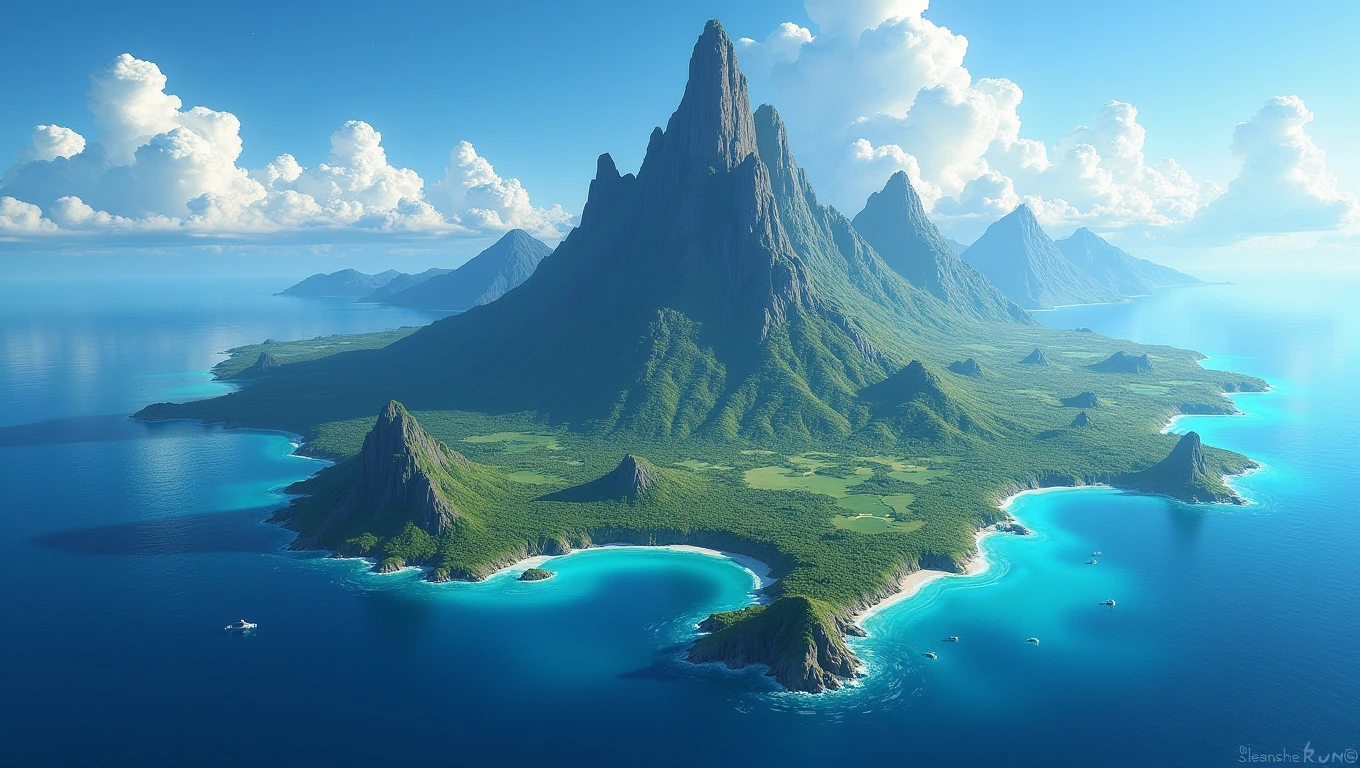 We look at a complete image of a planet full of water, two oceans separated by a mountainous land line, and in the center of the oceans a continent with islands around it
