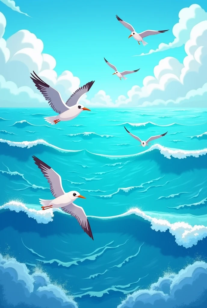 View of the sea from the sky,Cartoon illustration