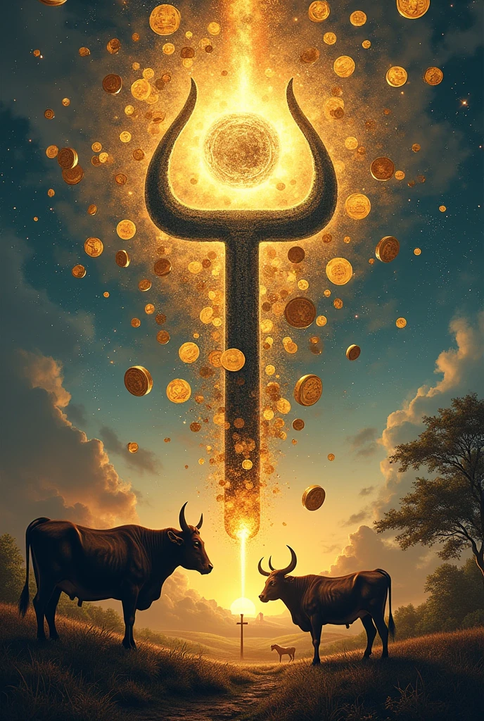 Fehu rune, the first rune of the Elder Futhark, representing wealth, cattle, and abundance
Image showcasing the evolution of wealth, from cattle to modern digital currency, with the Fehu rune as the central focus
Symbolic representation of Hamingja, the personal power associated with the Fehu rune