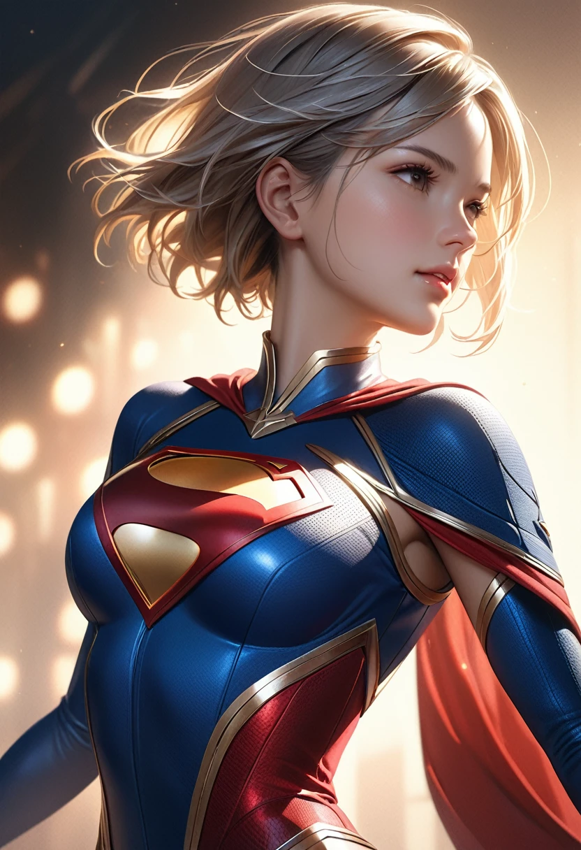 Highest quality, Realistic, photoRealistic, Award-winning illustrations, (Intricate details: 1.2), (Subtle details), (Intricate details), (Cinematic Light, Super sexy short hair super girl, Large, firm, swaying bust