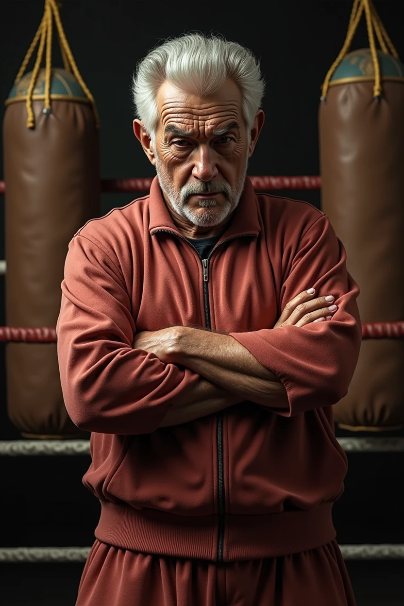 40-year-old boxer with a broken nose and a bit of a bald spot