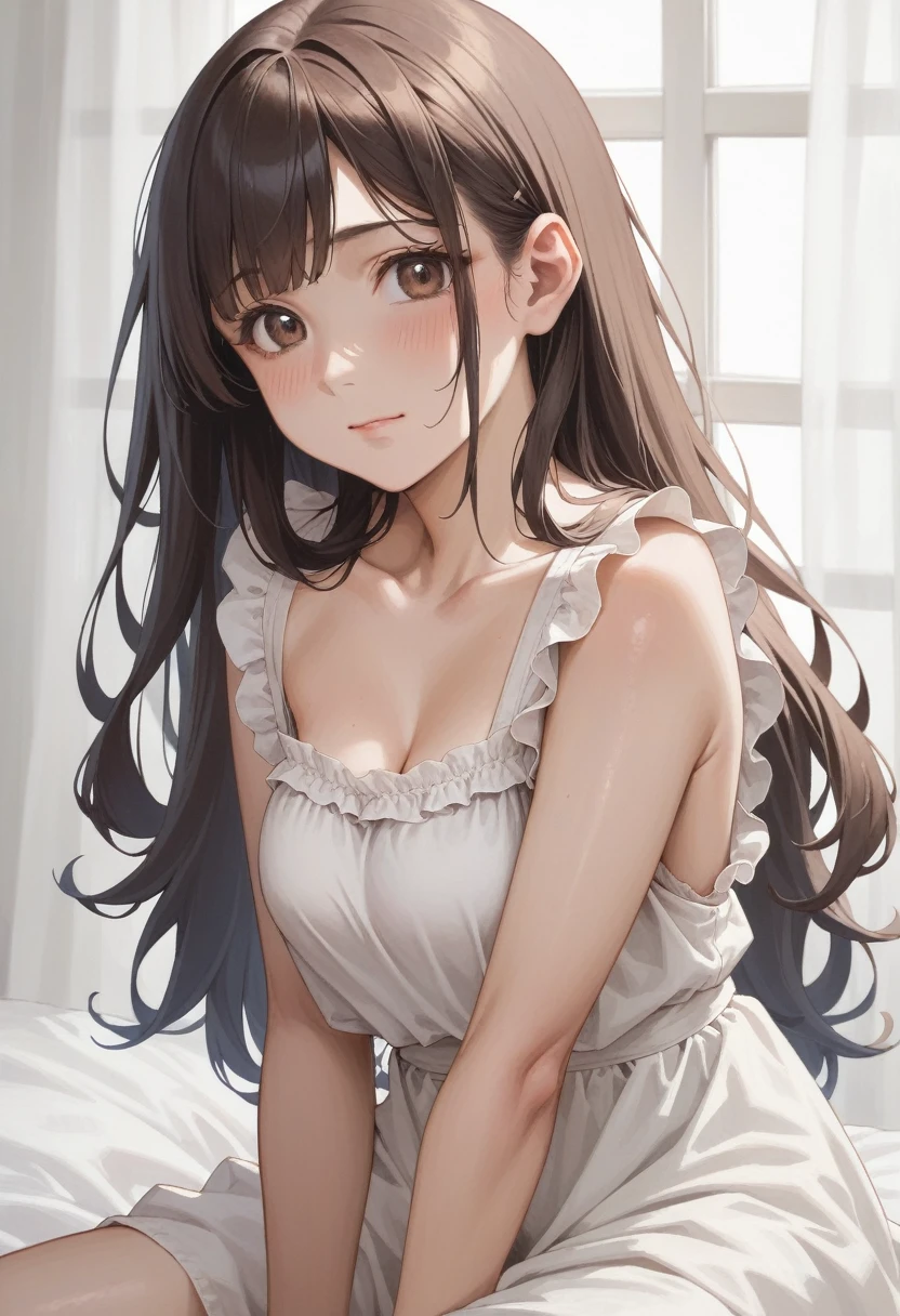 score_9, score_8_up, score_7_up, score_6_up, score_5_up, score_4_up, (high resolution, Super fine,High Resolution, 8k, RAW quality), (One person), (One personの日本の女性, 30th Generation), (A dreamy face, beautiful, cute), (( )),(Flaxen Hair, Shiny hair quality, Wavy semi-long hair), (Brown eyes), (D size chest), (Perfect proportions, Curvaceous),