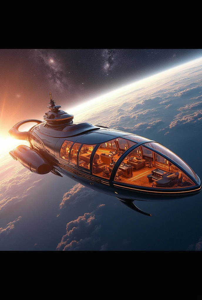 Spaceship、sightseeing、All-round glass、Glass windows on the sides、Sense of luxury、noon