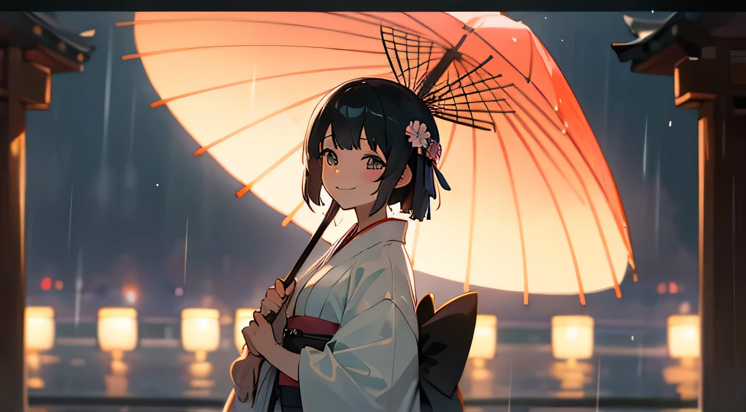 rain,summer,smile,kimono,japanese girl