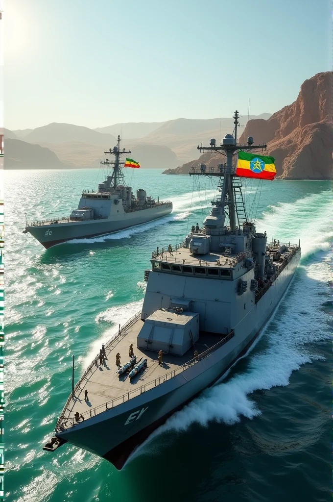 Ethiopian navy with Ethiopian's flag in red sea