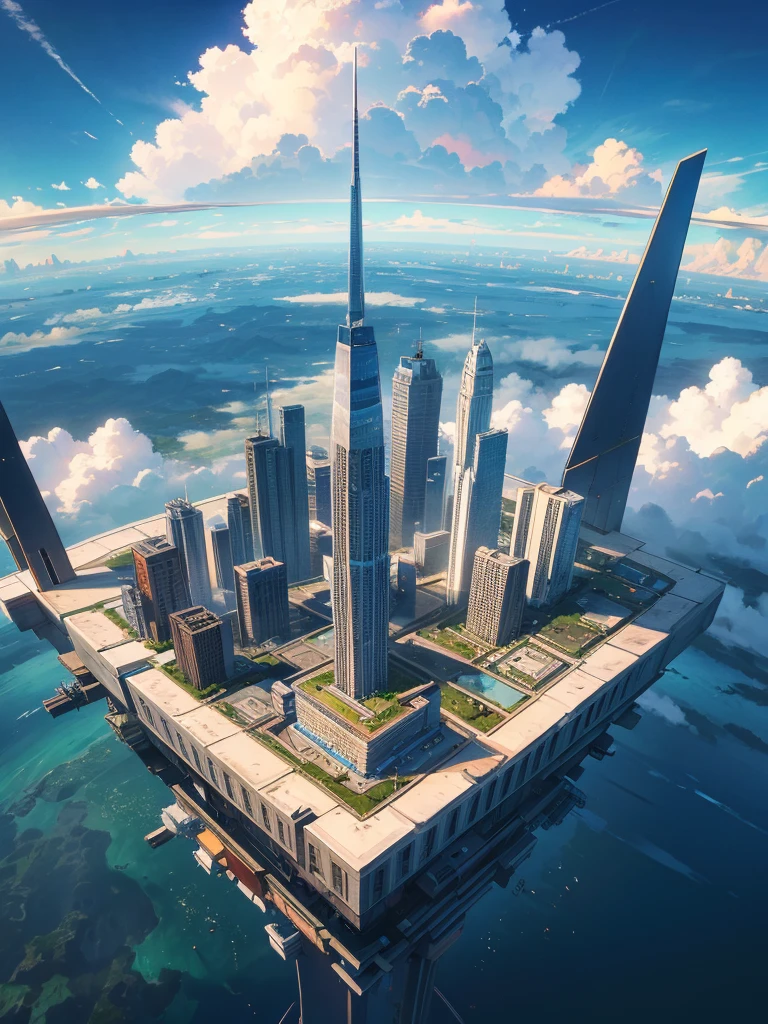 A huge city in the sky, A town above the clouds, Floating School City, you can see the horizon, There&#39;s a city below,１people々, Purple eyes, Blonde