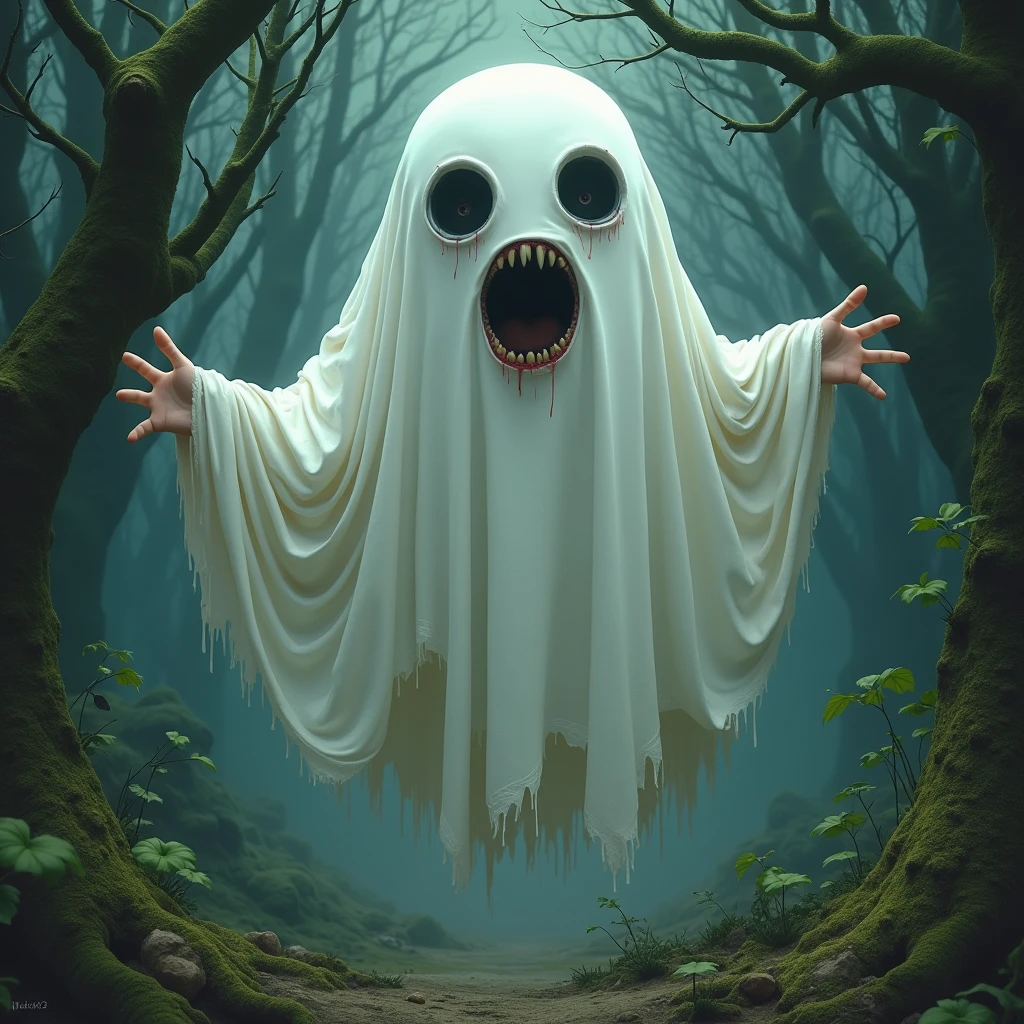 WrongHole, realistic photography of a cute magical ghost with lingering regrets in an enchanted wonderland, beautiful whimsical fantasy art concept, detailed background, glowing particles, intricate details, realism, ultra sharp, <lora:WrongHoleXL:0.8>