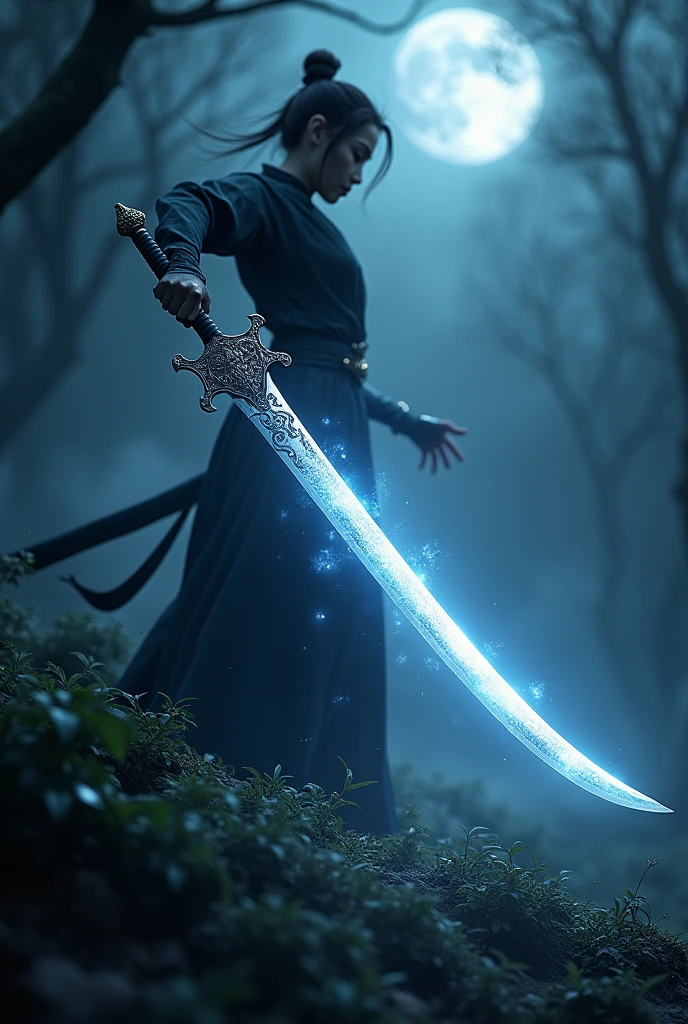 Twin blades, moon hilts, with and blue,