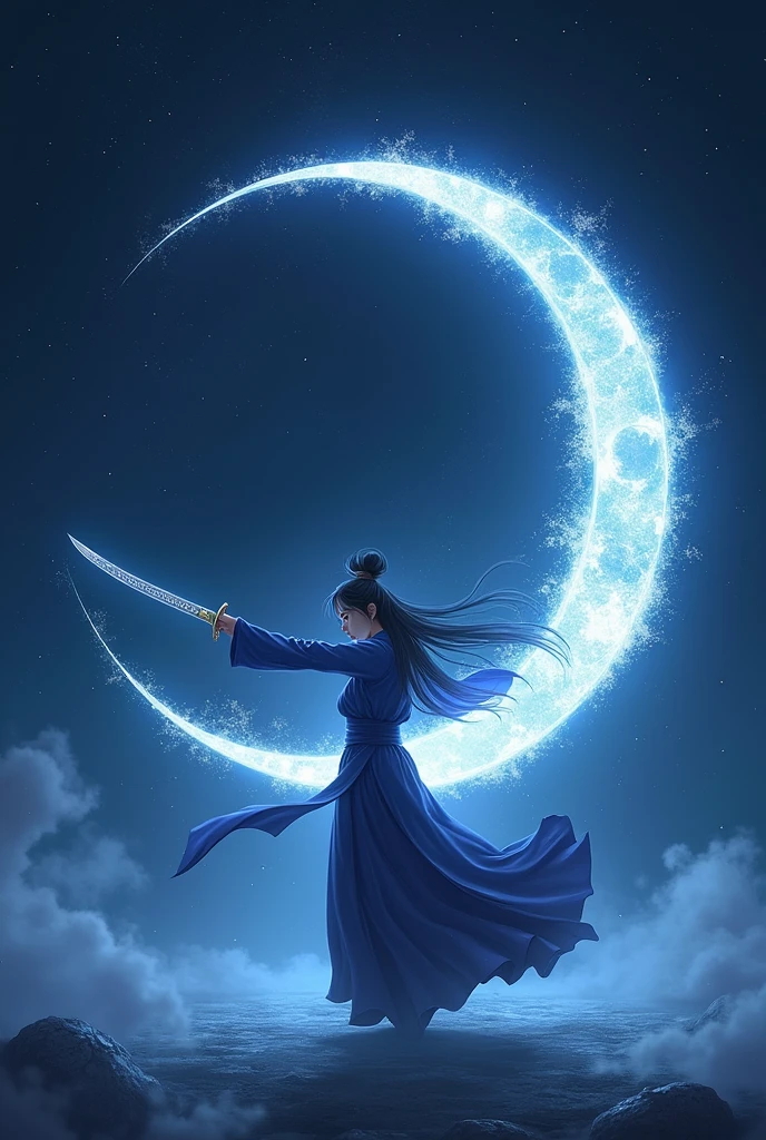 Twin blades, moon hilts, with and blue,