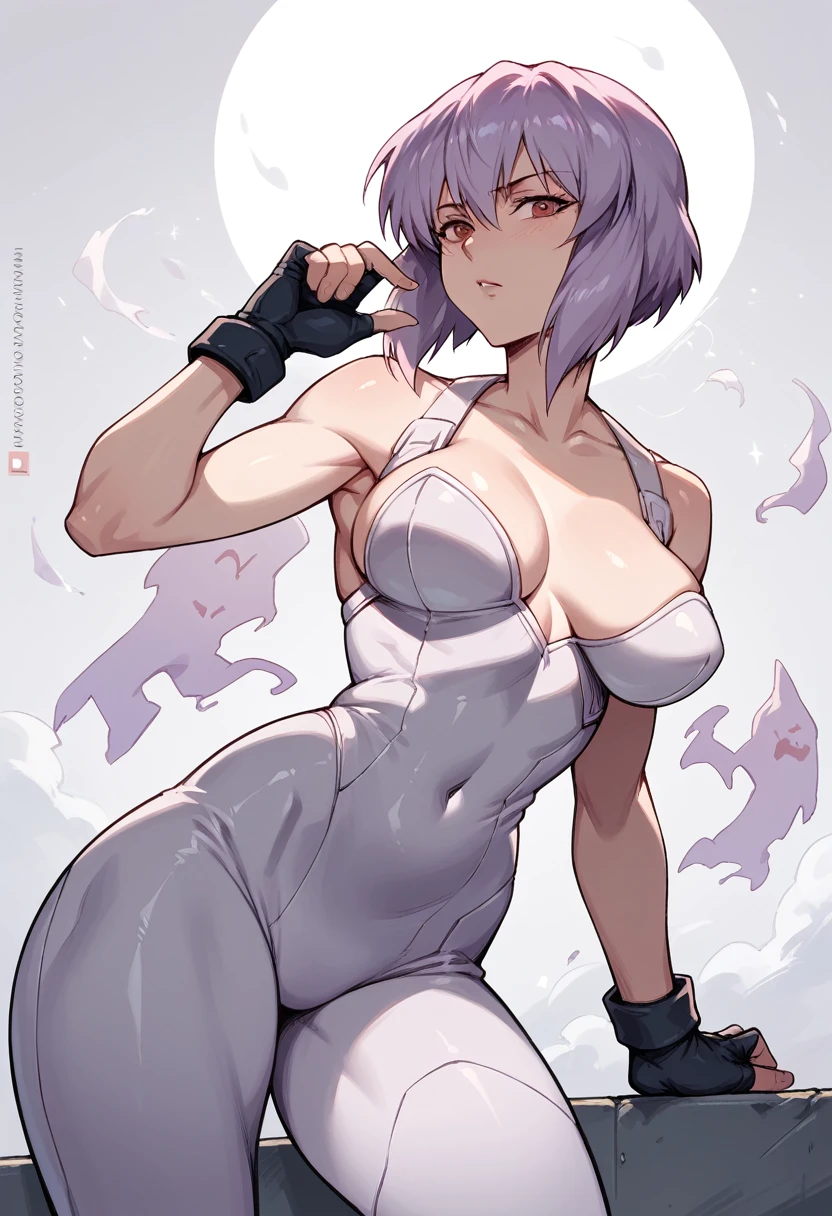 Ghost in the Shell&#39;s super muscular Motoko in purple adult abnormal swimsuit training with laughing man