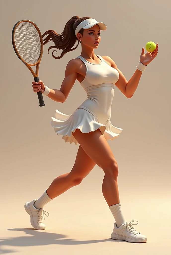 FULL BODY WOMAN HOLDING A TENNIS RAQUET, AGAINST SOLID BACKGROUND, PLAYING TENNIS. 🤖⭕